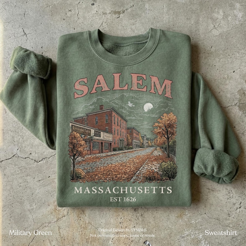 Salem Massachusetts Vintage Hexe Shirt, Halloween Sweatshirt, Herbst Salem MA Grafik T-Shirt, Gruselige Saison Herbst Sweatshirt Bild 3
