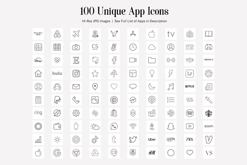 Black & White iOS14 App Icons 100 App Covers Icon Pack Etsy