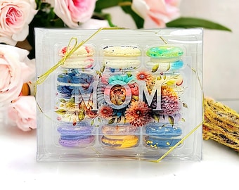 MOM | 12 Pack Assortment French Macarons |  Each macaron is labeled with its flavor for easy identification