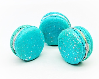 macaronです Luxe Mac | Sky Blue Macaron With Silver Splatter | Available