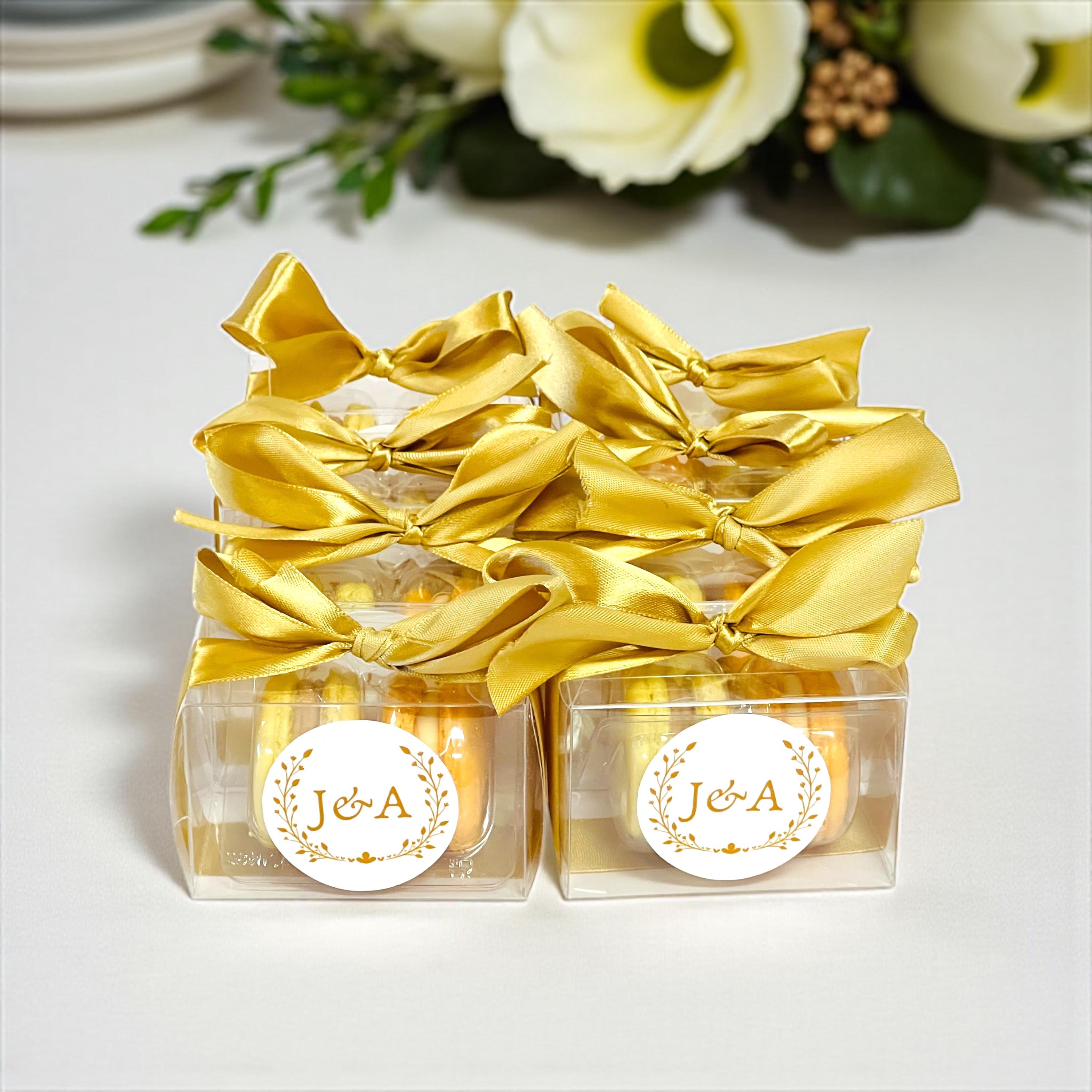 Macroons Box Ribbon Elegant Custom Macaron Boxes – Gold Ribbon, Monogrammed Favor for Any ...
