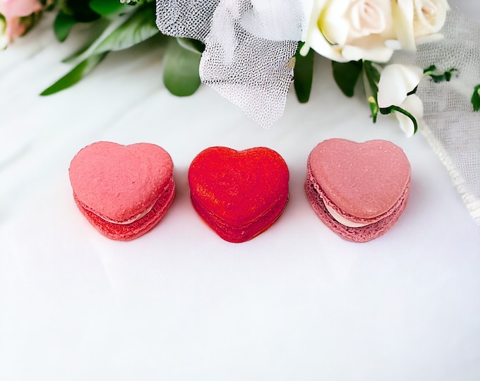 Heart Macarons: Valentine's Day Passion Palette - Cranberry, Strawberry, White Chocolate