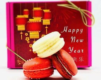 Happy Lunar New Year Set | 6 Pack  Macaron | Vanilla, Blood Orange, Red Velvet Macarons