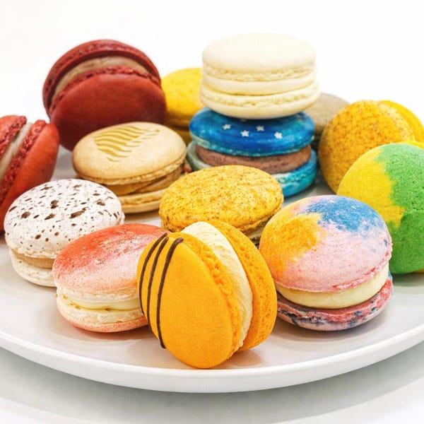 Surprise Me! 24 Pack Vegan French Macarons Set | , Dairy Free | 24 Different Flavors of Fun! | Complimentary Gift Box Available