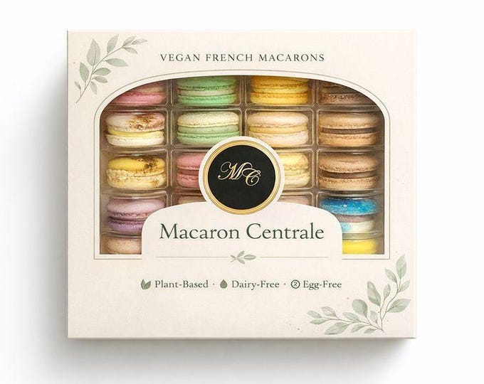 Surprise Me! 24 Pack Vegan French Macarons Set | , Dairy Free | 24 Different Flavors of Fun! | Gift Box Available