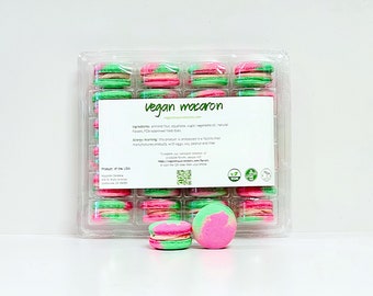 Wholesale Pomegranate Pistachio Vegan Macarons | Available in 24 & 48 Pack