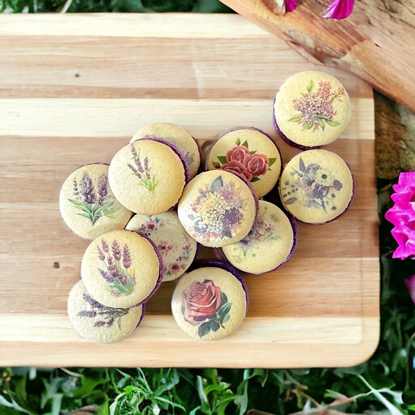 Lilac Floral Macarons Packs of 6, 12, or 24