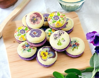 Pansy Blossom Macarons in Packs of 6, 12, or 24