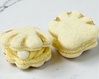 Elegant White Seashell Macarons