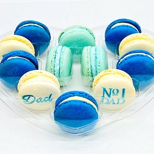 French Macaron Gift Set for Dad | 12 Pack Assortment Vanilla, Blueberry and Blue Caramel