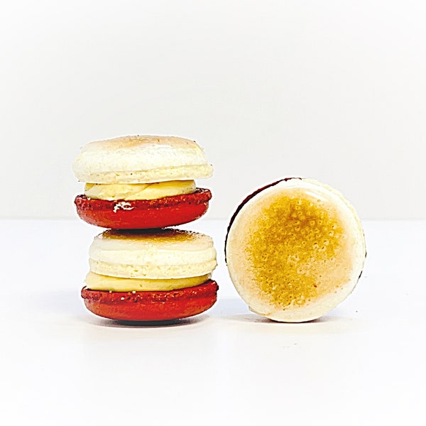 Strawberry Crème Brûlée Vegan Macarons | Available in 4 & 12