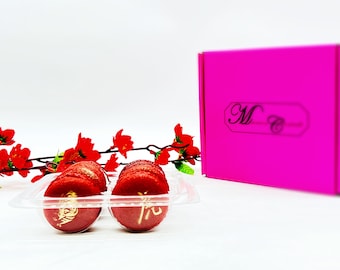 Year of The Tiger | Red Velvet Macaron decorated with Gold Dust