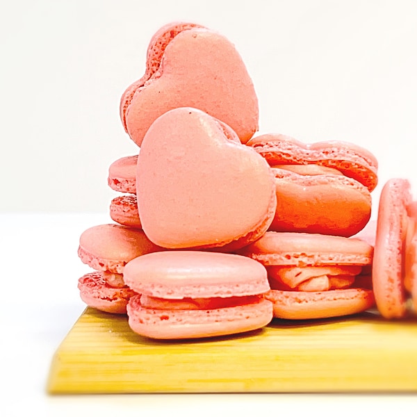 Pink Heart French Macarons | Ideal for Valentine's Day gifts, birthdays, weddings, anniversaries and more