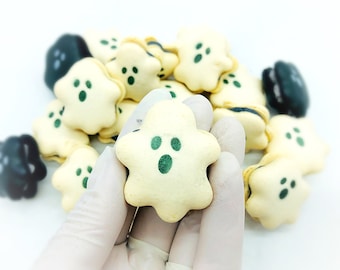 Dark Chocolate Buttercream Ghost Macarons | Available in 6, 12 or 24 Pack
