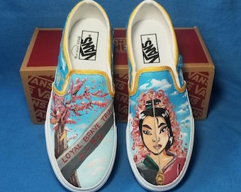 DISNEY MULAN - Chaussures vans peintes à la main - Peinture acrylique - Cadeau - Taille 9