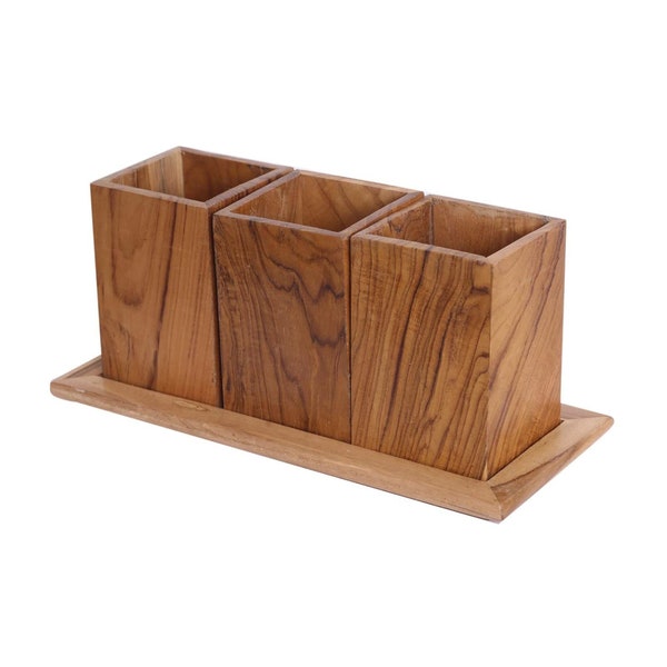 Porte-ustensiles en bois de teck de qualité supérieure - Organisez votre cuisine avec style et durabilité
