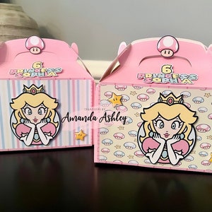 Cajas de regalo de la princesa Peach, cumpleaños pastel, fiesta de cumpleaños de la princesa Peach, regalos de fiesta de Peach, decoraciones de fiesta de la princesa Peach, princesa