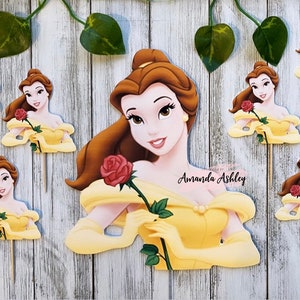 Belle Inspired Cake Topper, Belle Inspired Cupcake Toppers, Beauty and the Beast Inspired Cake Topper, Belle Theme, Princess Theme