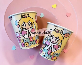 Princess Peach Party Cups, Princess Paper Cups, Custom Princess Party Cups, Princess Birthday Decorations, Princess Birthday Supplies