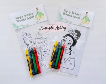 Tiana  Coloring Pages, Mini Coloring Pages, Princess Birthday, Tiana Party Favors, Coloring Favors, Party Supplies, Set of 12