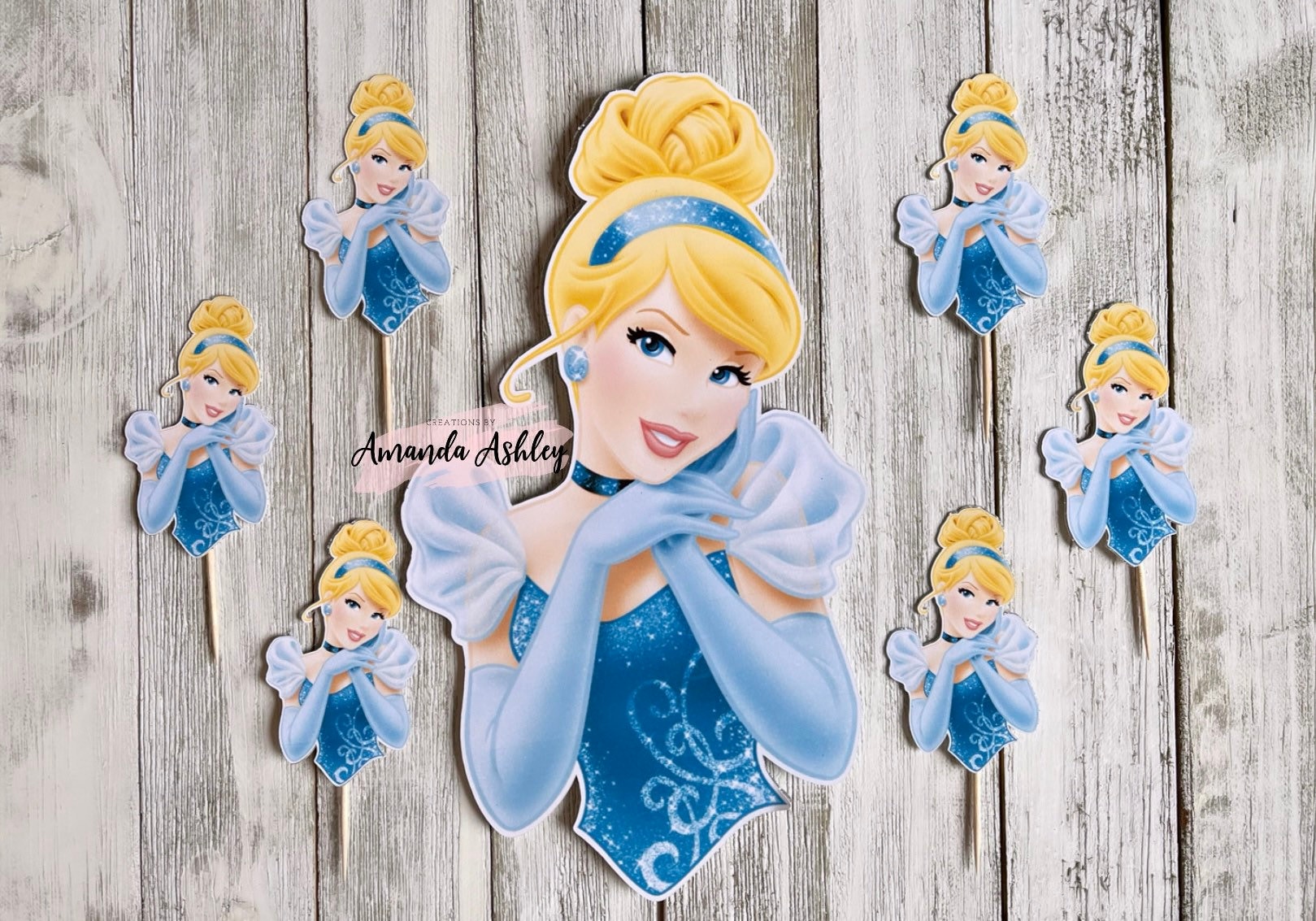 cinderella-princess-inspired-cake-topper-cupcake-toppers-princess-cake-topper-blue-princess-birthday-pumpkin-carriage-princess-birthday-etsy