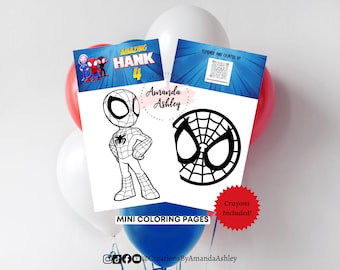Spidey and Friends Coloring Pages, Mini Coloring Pages, Spidey and Friends Birthday, Party Favors, Coloring Favors