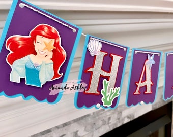Pancarta de fiesta de La Sirenita, Cumpleaños de La Sirenita, Decoración de cumpleaños de Princesa Sirenita, Artículos para fiesta de La Sirenita, Fiesta de cumpleaños de Ariel