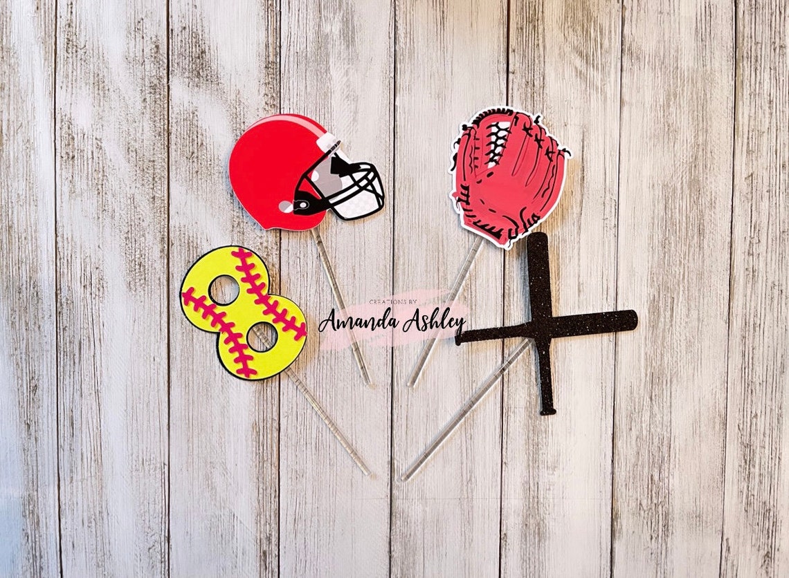 Softball Cake Topper Softball Cupcake Toppers Softball Etsy