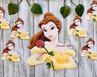 Belle Cake Topper, Yellow Princess Cake Topper, Belle Cupcake Toppers, Beauty Princess Cake Topper, Beauty Birthday Party Supplies