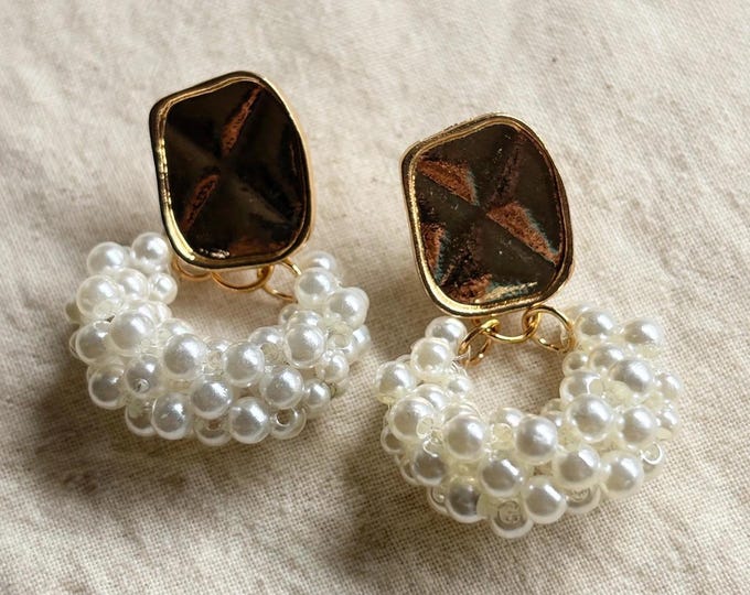 Pearl Cluster Hoop Earrings