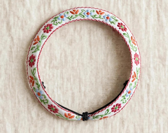 White Red Floral Embroidered Bracelet