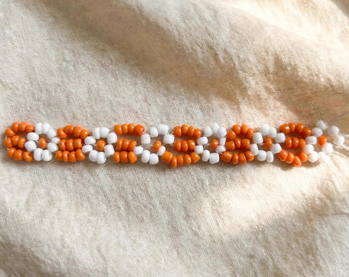 Orange White Beaded Bracelet