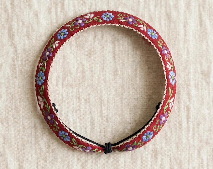 Red Blue Floral Embroidered Bracelet