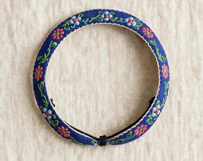 Blue Pink Floral Embroidered Bracelet