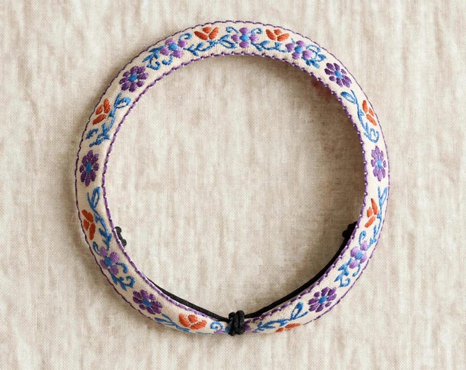 Cream Purple Floral Embroidered Bracelet