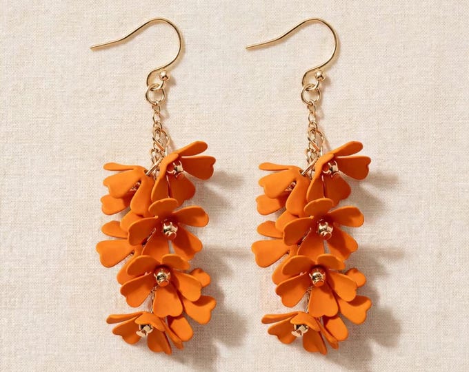 Orange Flower Dangle Earrings