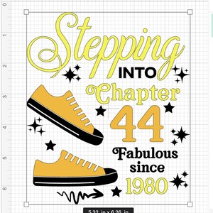 Stepping Into Chapter 44 Fabulous Since 1980 Svg, 44th Birthday Svg ...