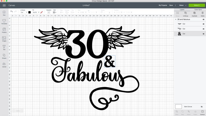 May include: Black and white design for a 30th birthday celebration. The number 30 is surrounded by wings and the words "& Fabulous" are written in a decorative script.