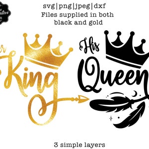 彼女の王 svg、彼の女王 svg、結婚生活 svg、王と女王 SVG、シャツ用のカップル SVG、夫と妻 SVG、結婚 svg、王冠を持つ女王 svg、