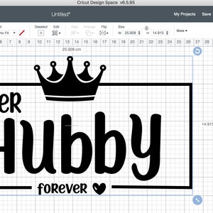 May include: Black and white design for a sign that says "Her Hubby forever" with a crown above the word "Her" and a heart after the word "forever".