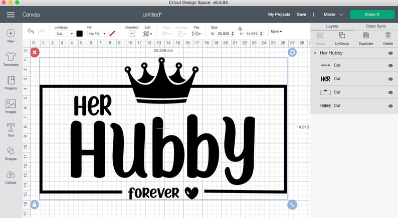 May include: Black and white design for a sign that says "Her Hubby forever" with a crown above the word "Her" and a heart after the word "forever".