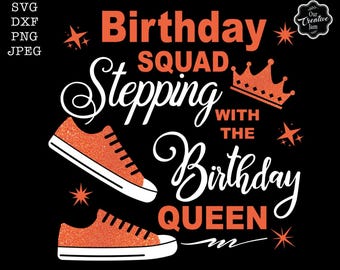 誕生日のチームが誕生日の女王と一緒にステップを踏む SVG、誕生日のチーム SVG、チームの誕生日シャツ SVG、女王の誕生日 SVG、ステップを踏むシャツ SVG