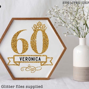 Custom name svg, personalised birthday svg, 60th birthday svg for women, 60th birthday svg, 60 years old svg, sixty birthday svg, Crown svg image 2