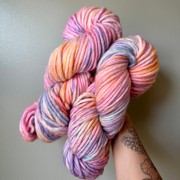 Hand dyed merino wool, super bulky single ply hand dyed yarn, indie dyed merino wool, weight 6 yarn