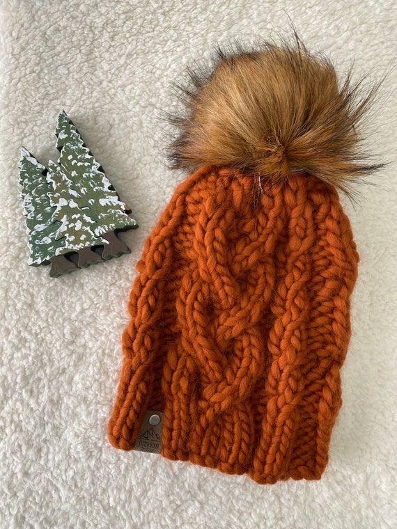 Chunky Cable Knit Beanie 100% Peruvian Wool Beanie Faux Fur
