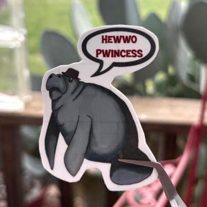 hewwo pwincess fedora manatee 3” glossy vinyl waterproof sticker
