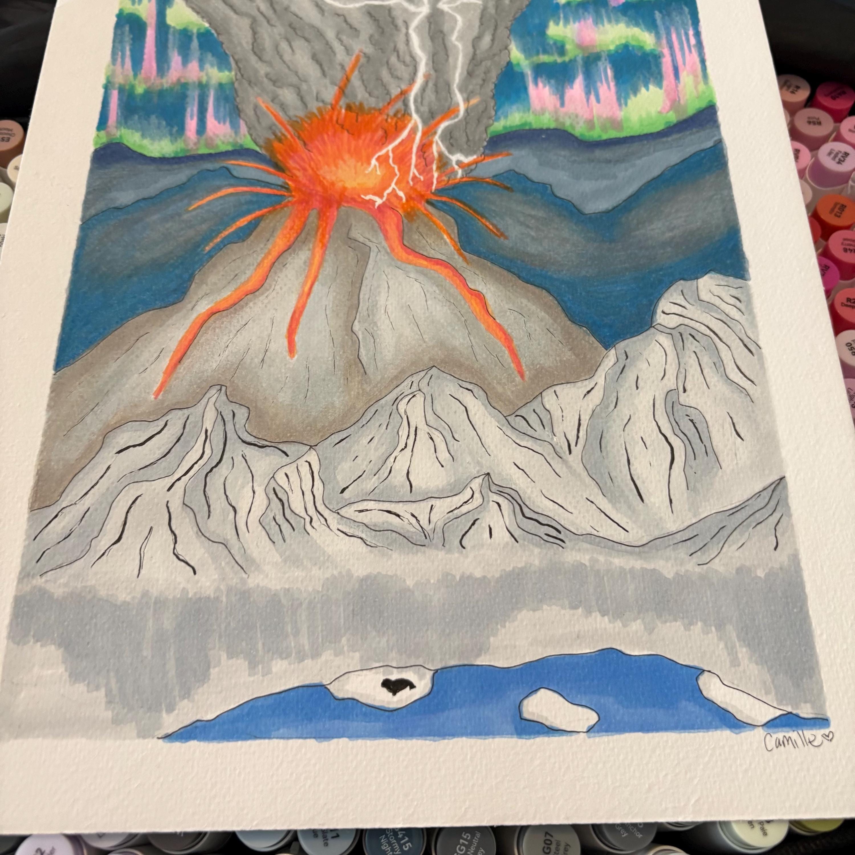 Arctic Volcano ORIGINAL Drawing - Pen & Marker - 9x12 - Etsy