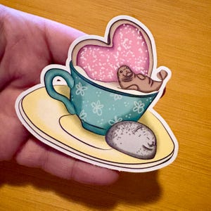 Seal cookie tea party 7,5 cm glansigt vinylklistermärke för laptop med vattenflaska