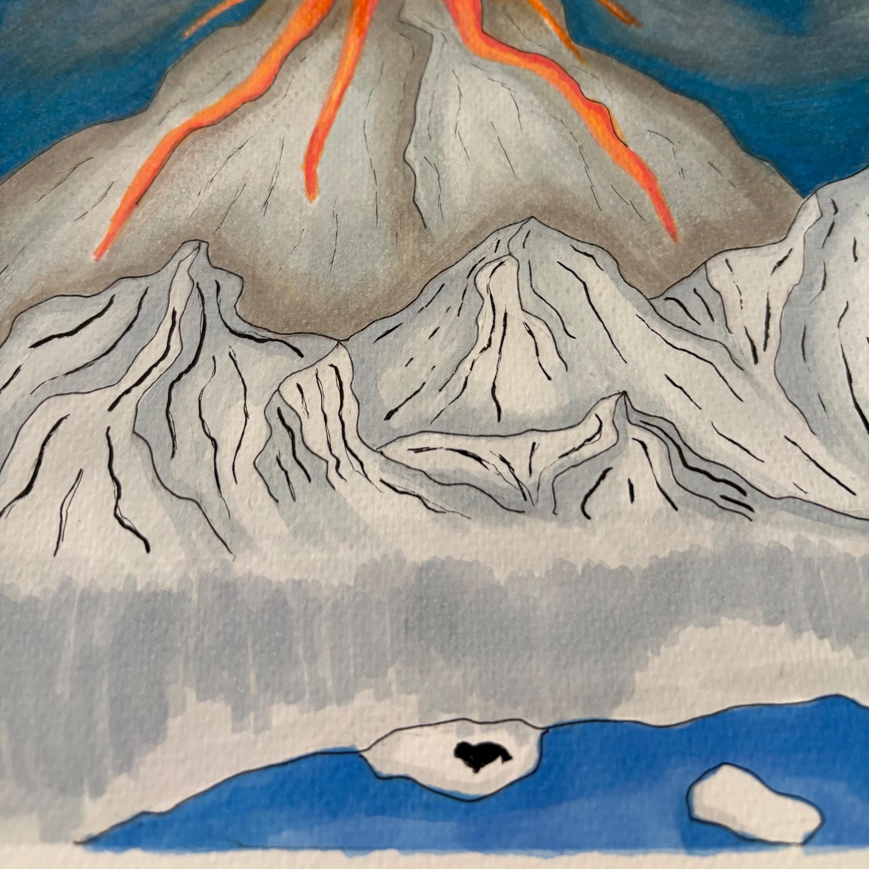 Arctic Volcano ORIGINAL Drawing - Pen & Marker - 9x12 - Etsy