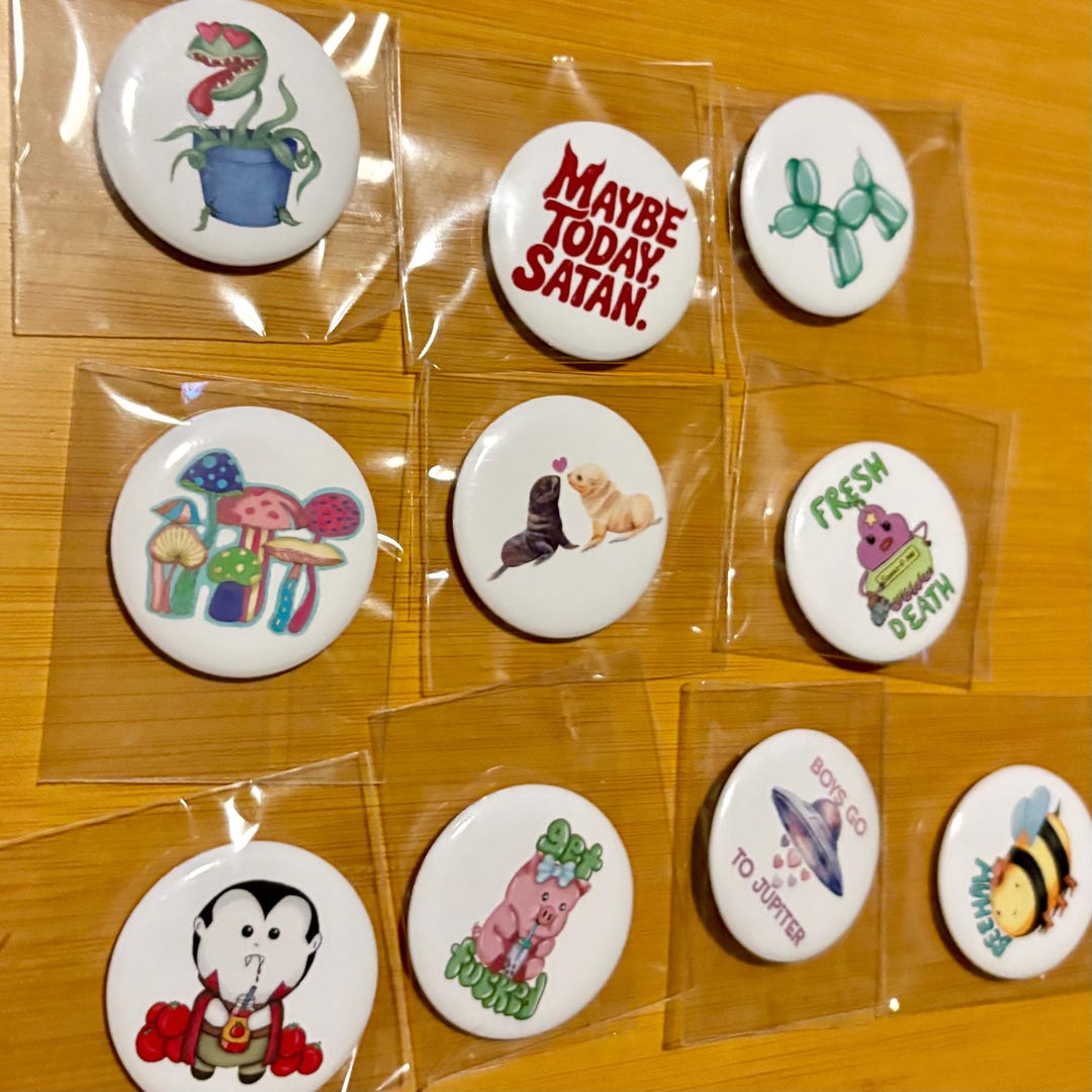 Cute 1.5 Inch Hand Drawn Button Pins, Funny Pinback Buttons - Etsy